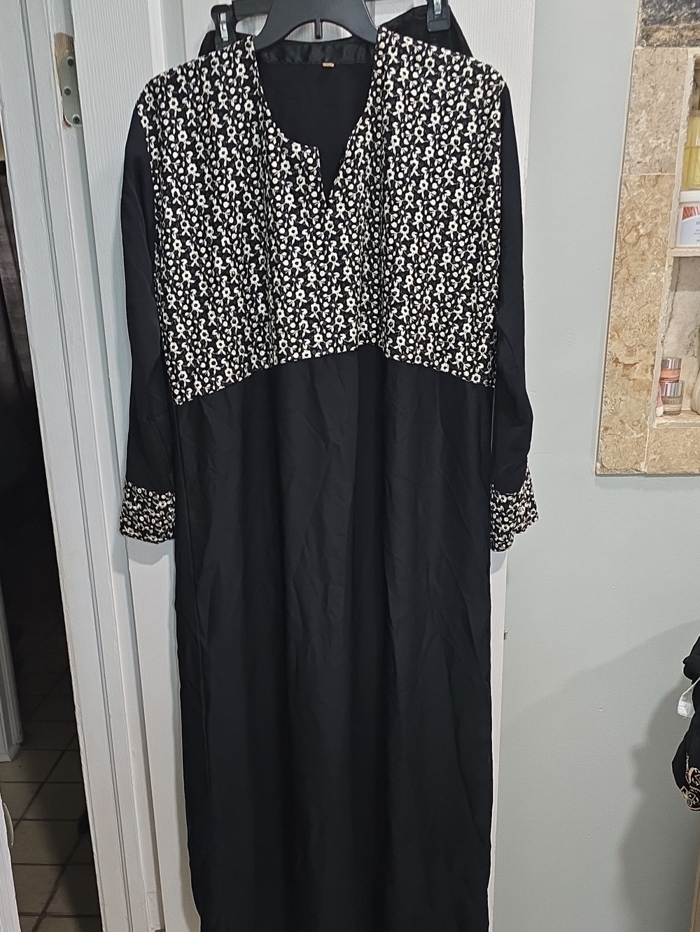 Black Dress with Embroidery and matching scarf